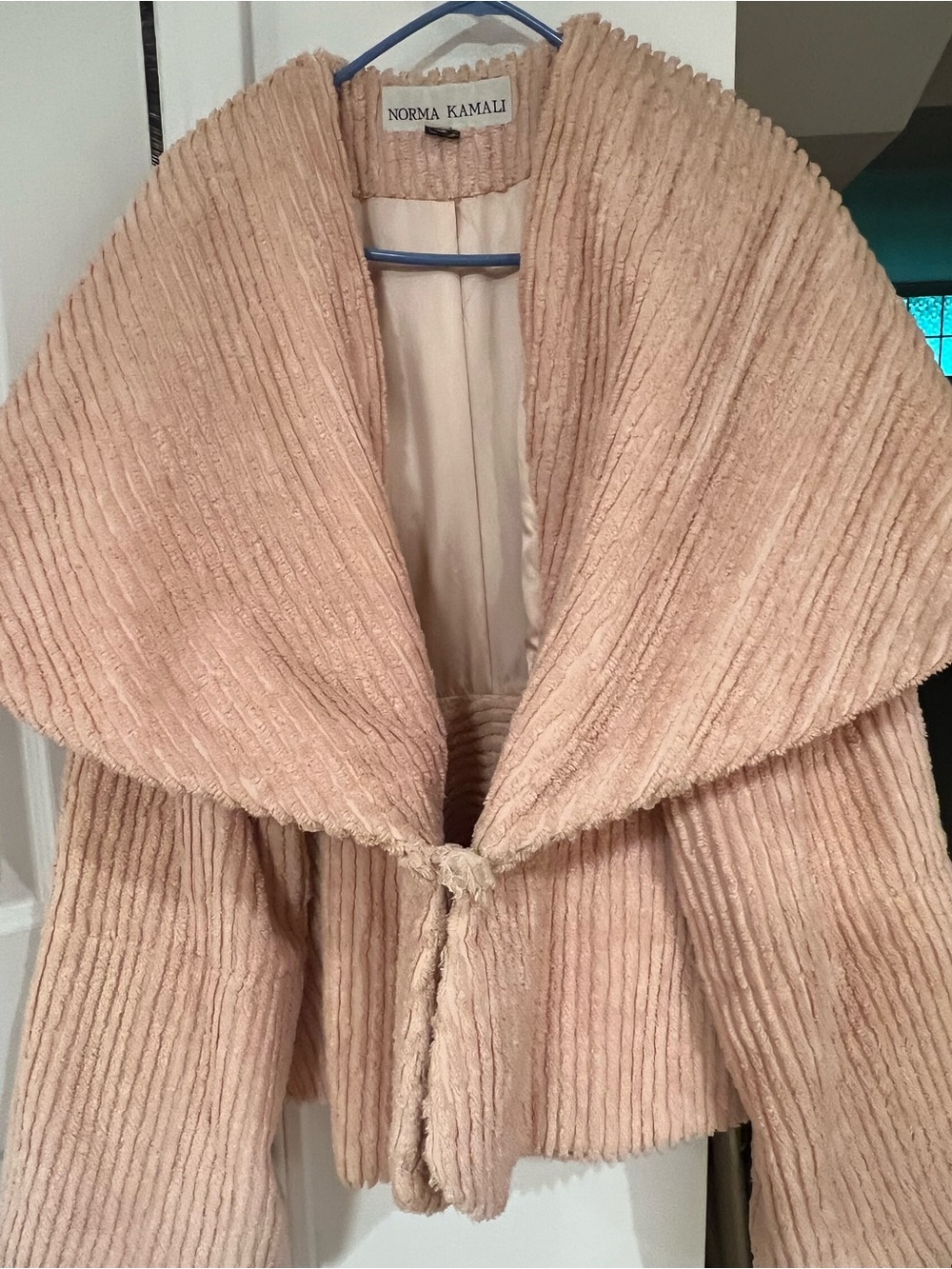 Norma Kamali Vintage Blush Ribbed Faux Fur Shawl collar jacket Sz10